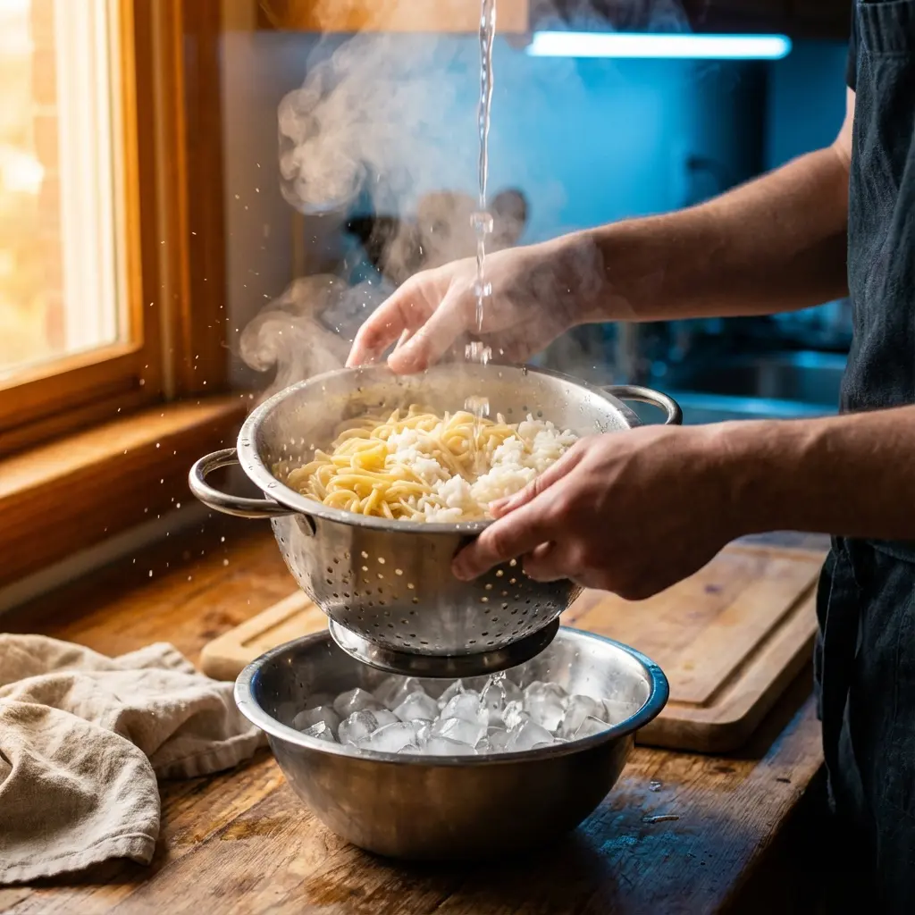 This vibrant kitchen scene captures a person